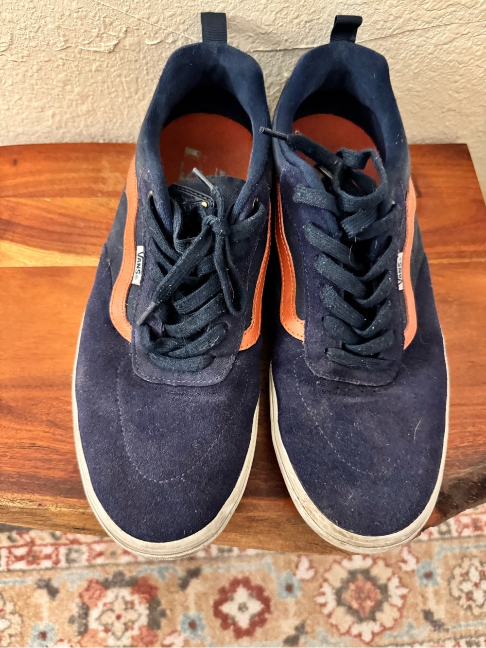 Vans Navy Suede Sneakers with Orange Side Stripe